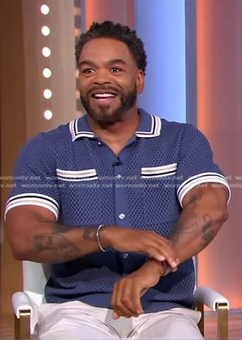 Method Man's blue contrast trim knit shirt on Good Morning America