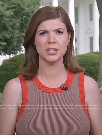 Monica Alba's brown contrast trim ribbed dress on NBC News Daily