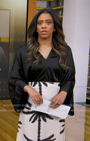Morgan's white palm tree print skirt on Good Morning America