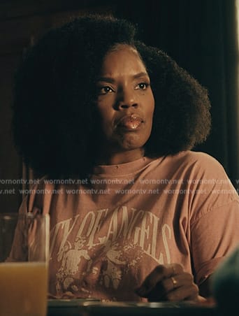 Nina's pink city of angels graphic tee on The Chi