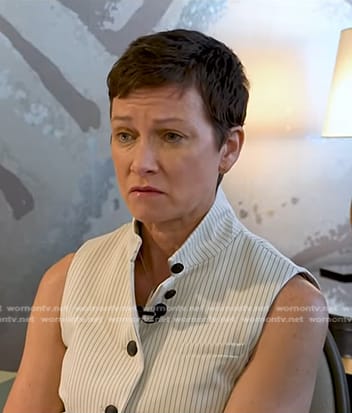 Stephanie's white pinstripe vest on NBC News Daily