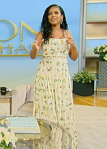 Tamron's yellow floral print dress on Tamron Hall Show