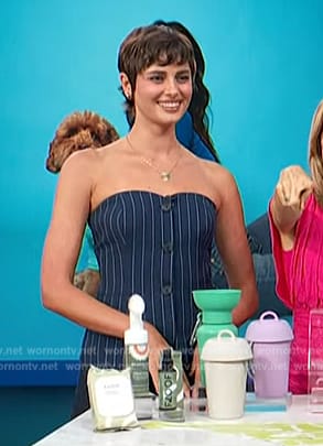 Taylor Hill's blue pinstripe strapless dress on Access Hollywood