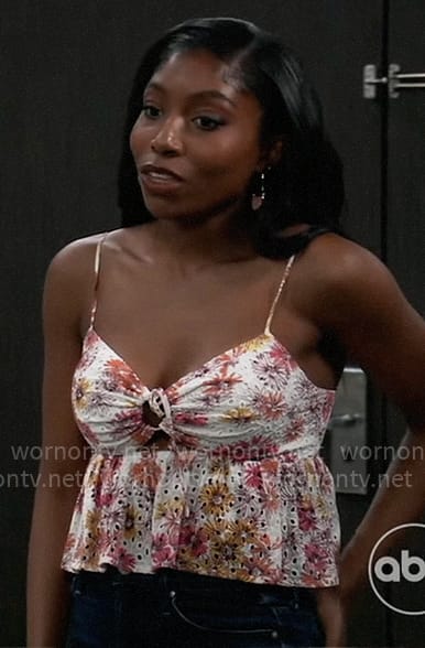Trina's floral eyelet cropped cami on General Hospital