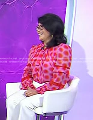 Wendy Suzuki's pink dot print blouse on Today