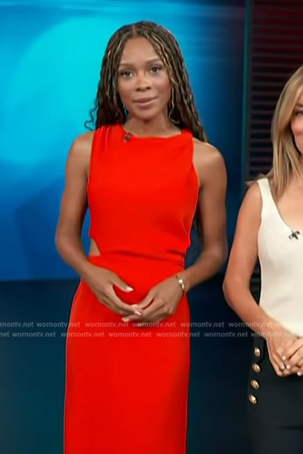 Zuri's red side cutout slit dress on Access Hollywood