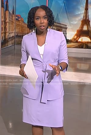Zinhle's lilac belted blazer and skirt on NBC News Daily