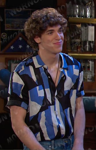 Aaron's black and blue abstract print shirt on Days of our Lives