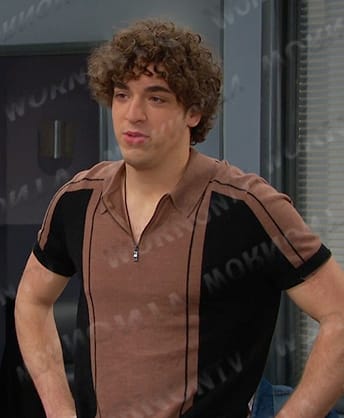 Aaron's brown colorblock wool polo on Days of our Lives
