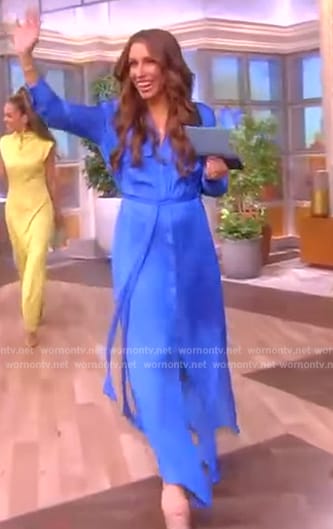 Alyssa's blue satin shirtdress on The View