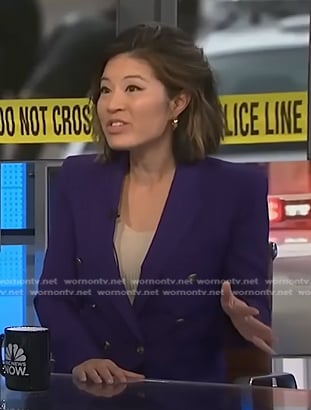 Angela Cenedella's purple double breasted blazer on NBC News Daily