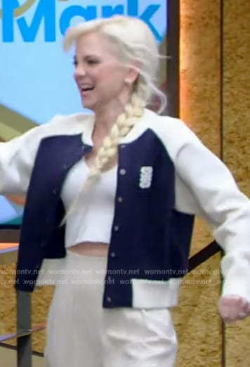 Anna Varsity's white and navy jacket on Live with Kelly and Mark