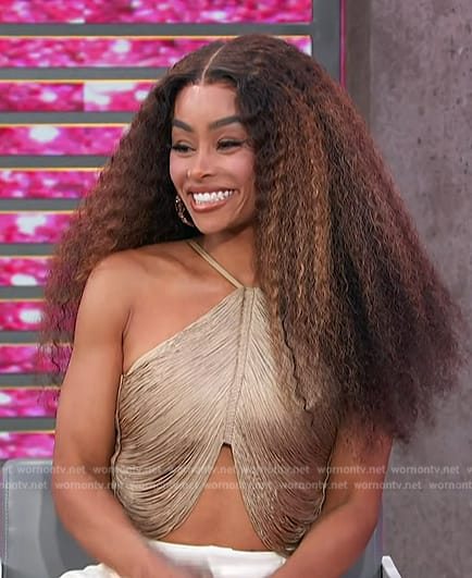 Blac Chyna's metallic halter top on Access Hollywood