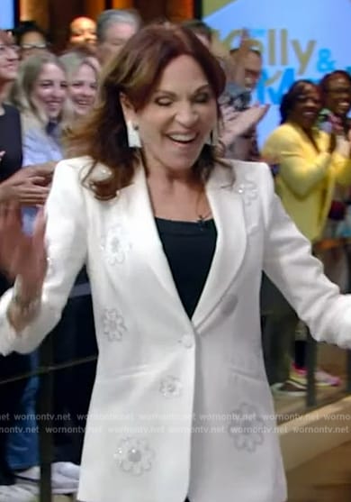Marilu Henner's white floral print blazer on Live with Kelly and Mark