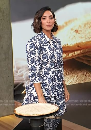 Courtney's blue printed mini dress on Access Hollywood