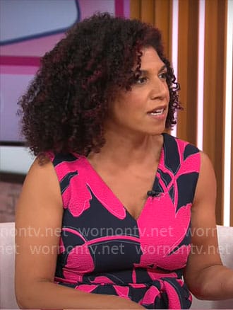 Damona Hoffman's navy and pink floral print dress on CBS Mornings