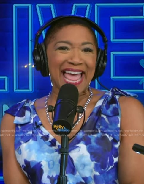 Deja Vu's blue floral print dress on Live with Kelly and Mark