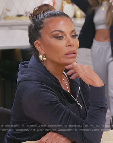 Dolores's navy velour hoodie on The Real Housewives of New Jersey