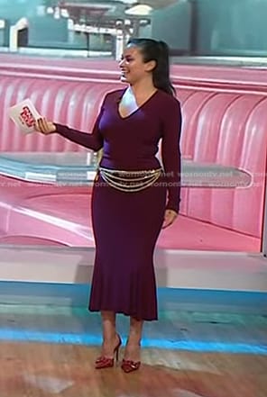 Donna's burgundy ruffle hem v-neck dress on Today