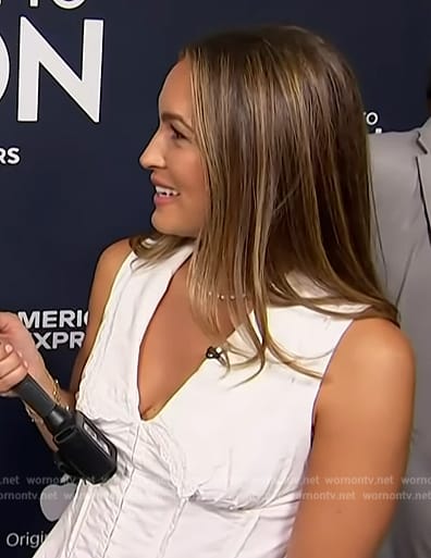 Emily Orozco's white corset mini dress on Access Hollywood