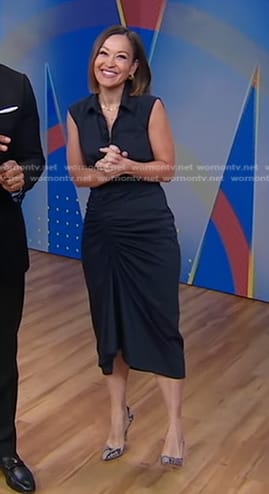 Eva's navy ruched sleeveless dress on Good Morning America