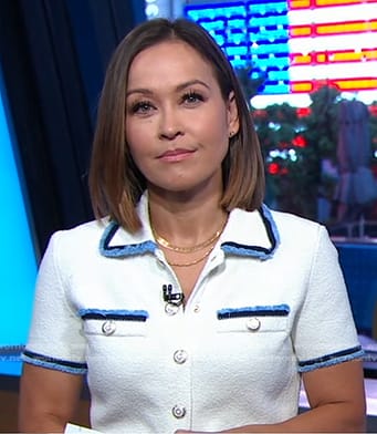 Eva's white contrast denim trim dress on Good Morning America