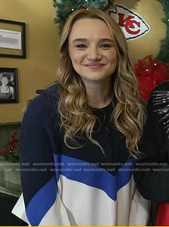 Hunter King's navy and white colorblock sweater on Today