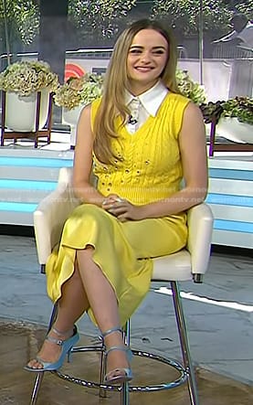 Joey King's blue satin sandals on Today