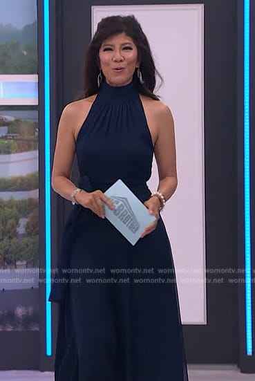 Julie's navy tie waist jumpsuit on Big Brother