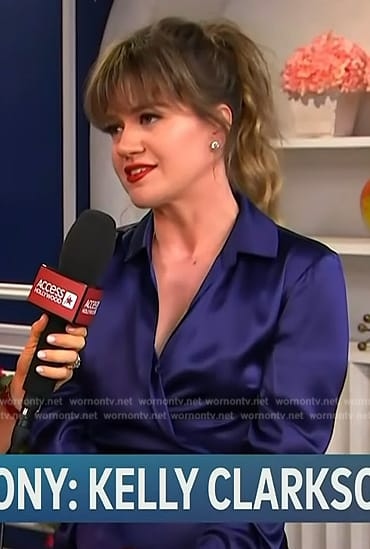 Kelly's navy wrap dress on Access Hollywood