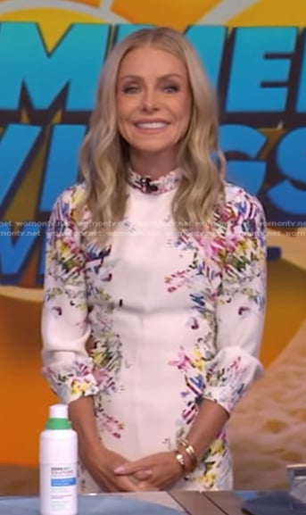 Kelly's white floral print dress on Live with Kelly and Mark