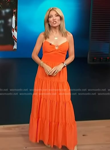 Kit's orange ring detail dress on Access Hollywood