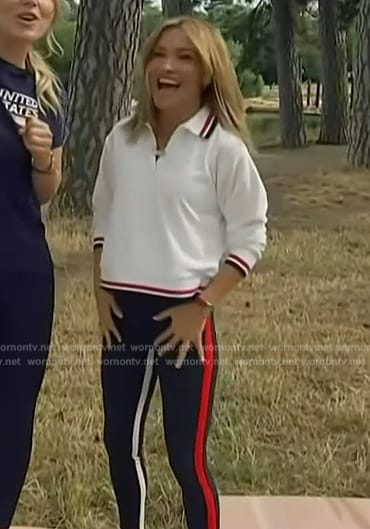 Kit's white stripe polo top and leggings on Access Hollywood