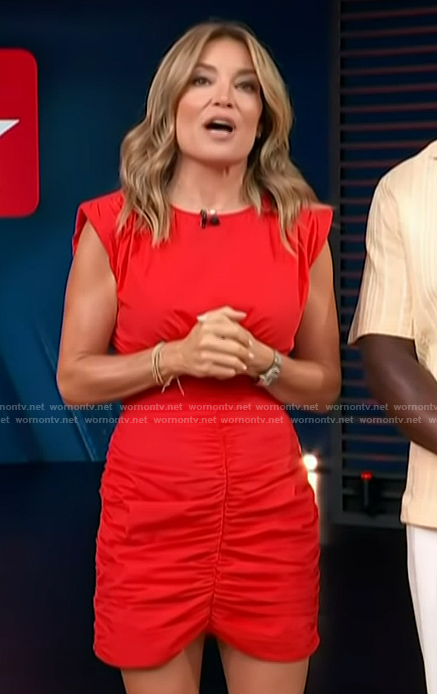 Kit's red ruched dress on Access Hollywood