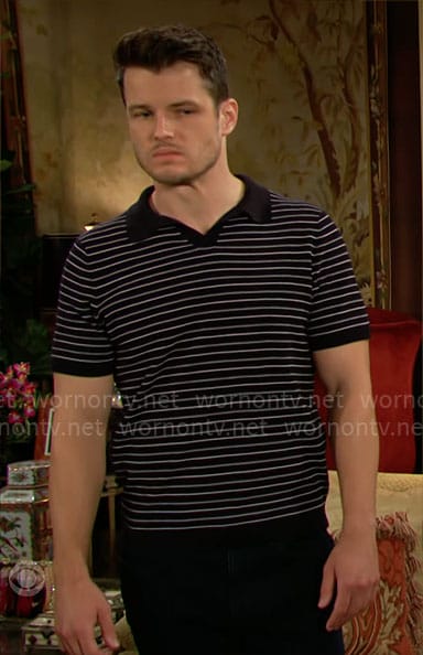 Kyle's navy striped polo shirt on The Young and the Restless