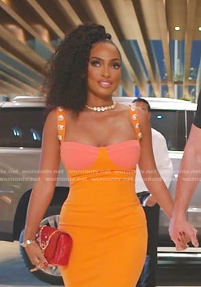 Lesa's orange colorblock maxi dress on The Real Housewives of Dubai