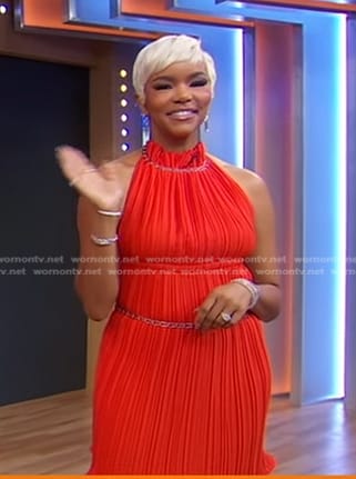 LeToya Luckett's red pleated mini dress on Good Morning America