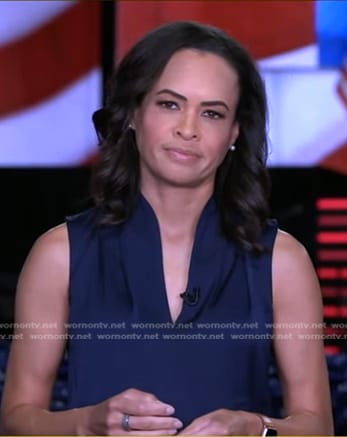 Linsey's navy sleeveless top on Good Morning America