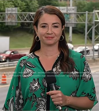 Maura Barrett's green floral blouse on NBC News Daily