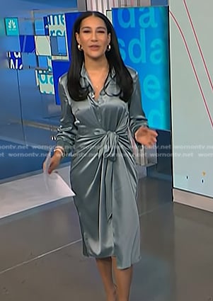 Morgan's blue satin wrap shirtdress on NBC News Daily