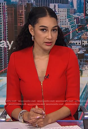 Morgan's red peplum jacket and skirt on NBC News Daily