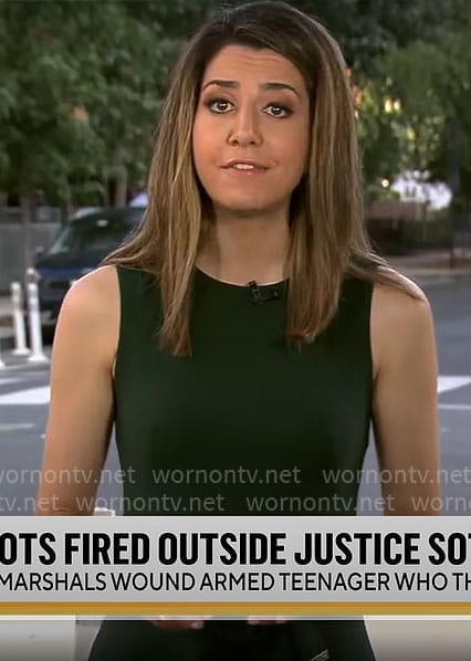 Nicole Sganga's dark green sleeveless dress on CBS Mornings