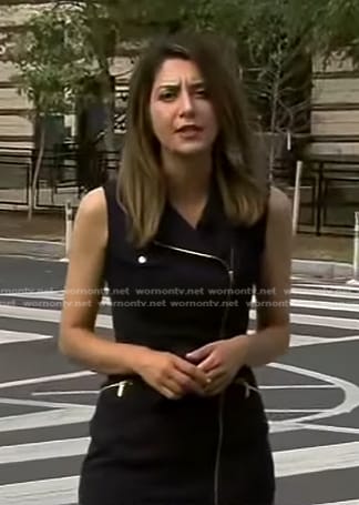 Nicole Sganga's black zip front dress on CBS Evening News