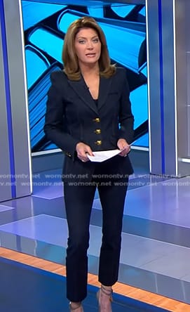 Norah's denim blazer with gold buttons on CBS Evening News