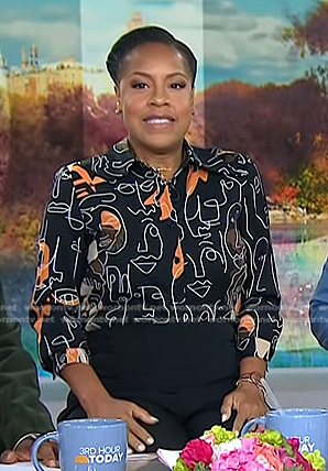 Sheinelle's black face print blouse on Today