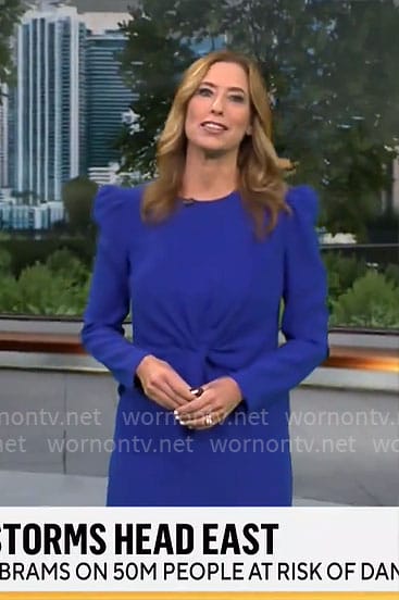 Stephanie Abrams' blue twist waist dress on CBS Mornings