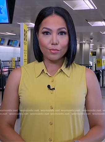 Stephanie's yellow sleeveless button down shirt on Good Morning America