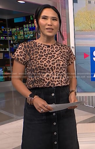 Vicky's leopard print tee and denim skirt on NBC News Daily