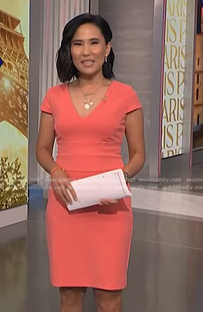 Vicky's coral pink v-neck dress on NBC News Daily