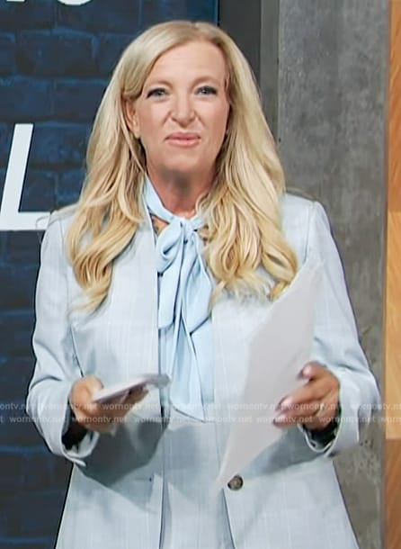 Alison Triessl's blue windowpane blazer and skirt on Access Hollywood